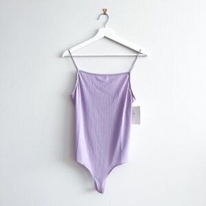 VERO MODA Kelli Singlet Bodystocking Thong Bodysuit In Pastel Lilac // Size Lg